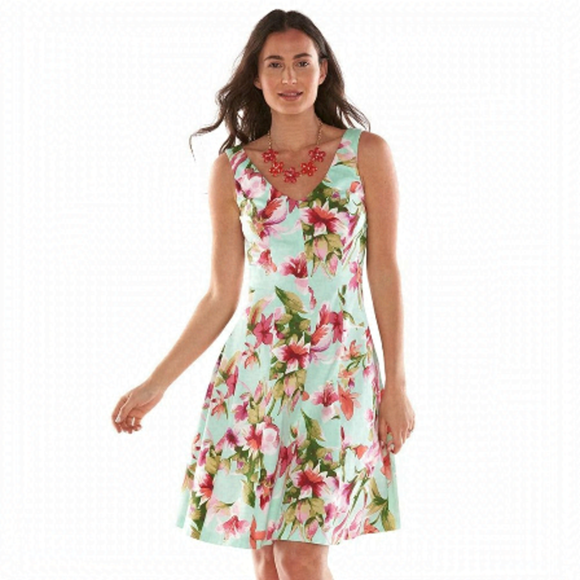 Chaps Dresses & Skirts - CHAPS RALPH LAUREN TROPICAL TURQUOISE GORED SLEEVELESS DRESS SIZE 8